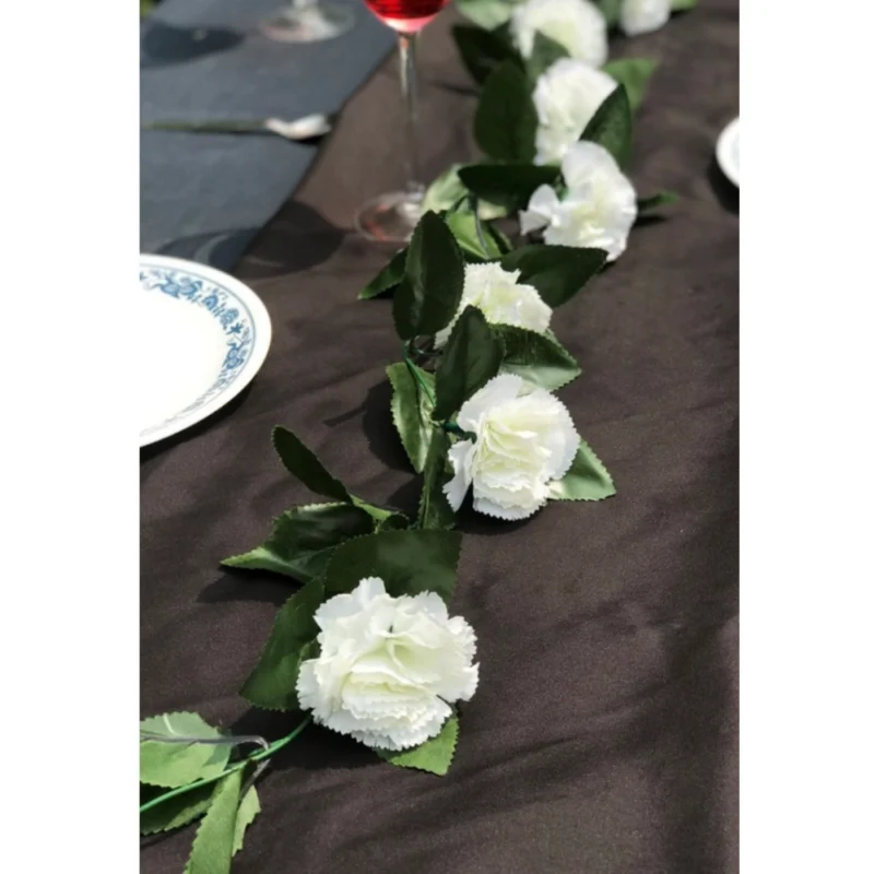 Generic Artificial White Carnation Flower Vine Creeper With Big Green Leaves (Color: White, Material: Silk Polyester) - Image 2