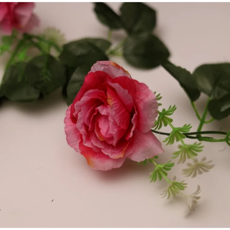 Generic Artificial Dark Pink White Filler Rose Vines Flowers Plants Artificial Flower Creeper Hanging Rose For Home Decoration (Color: DarkPink, Material: Silk Polyester) - Image 3