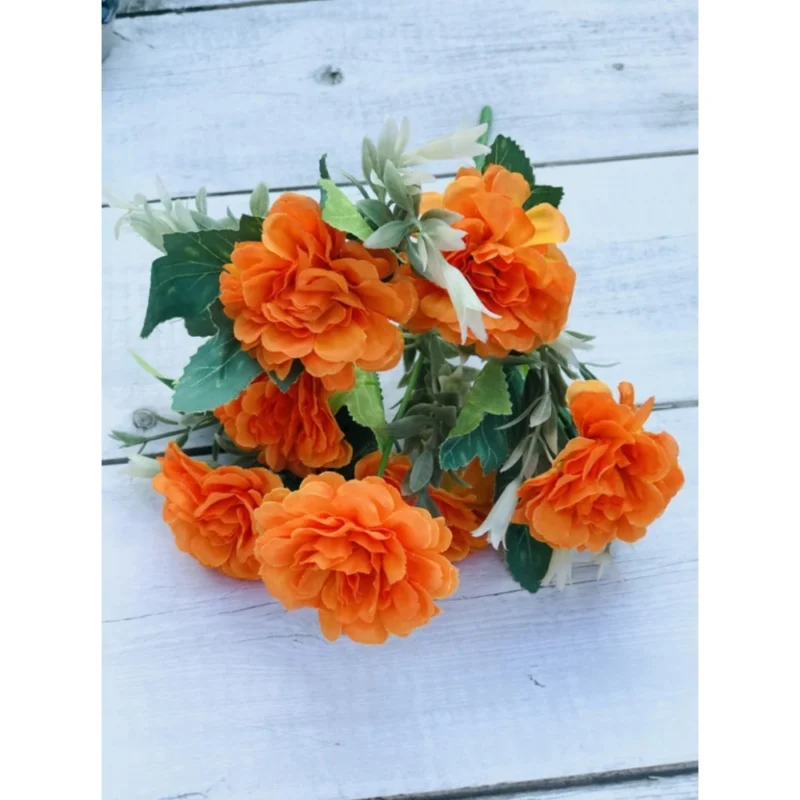 Generic Artificial Flowers Bunch Bouquet Of 5 Marigold Genda Flowers For Home Decoration (Color: Yellow, Material: Silk Polyester) - Image 2