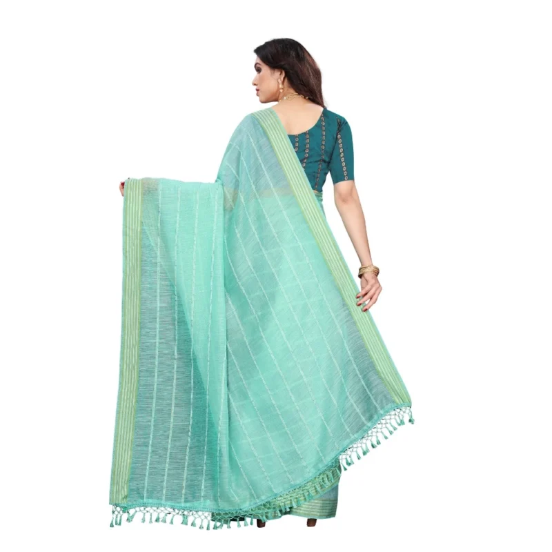 Generic Women's Cotton Saree With Blouse (Rama, 5-6Mtrs) - Image 2