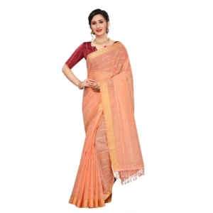 Generic Women's Cotton Saree With Blouse (Orange, 5-6Mtrs)