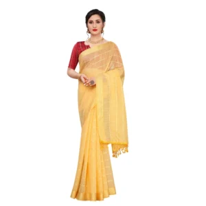Generic Women's Cotton Saree With Blouse (Yellow, 5-6Mtrs)