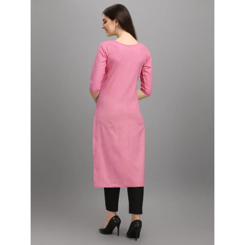 Generic Women's Cotton Straight Kurti (Pink) - Image 2