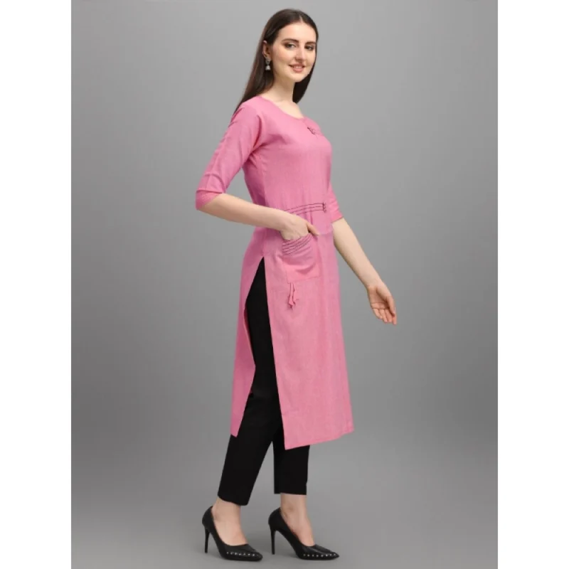 Generic Women's Cotton Straight Kurti (Pink) - Image 3
