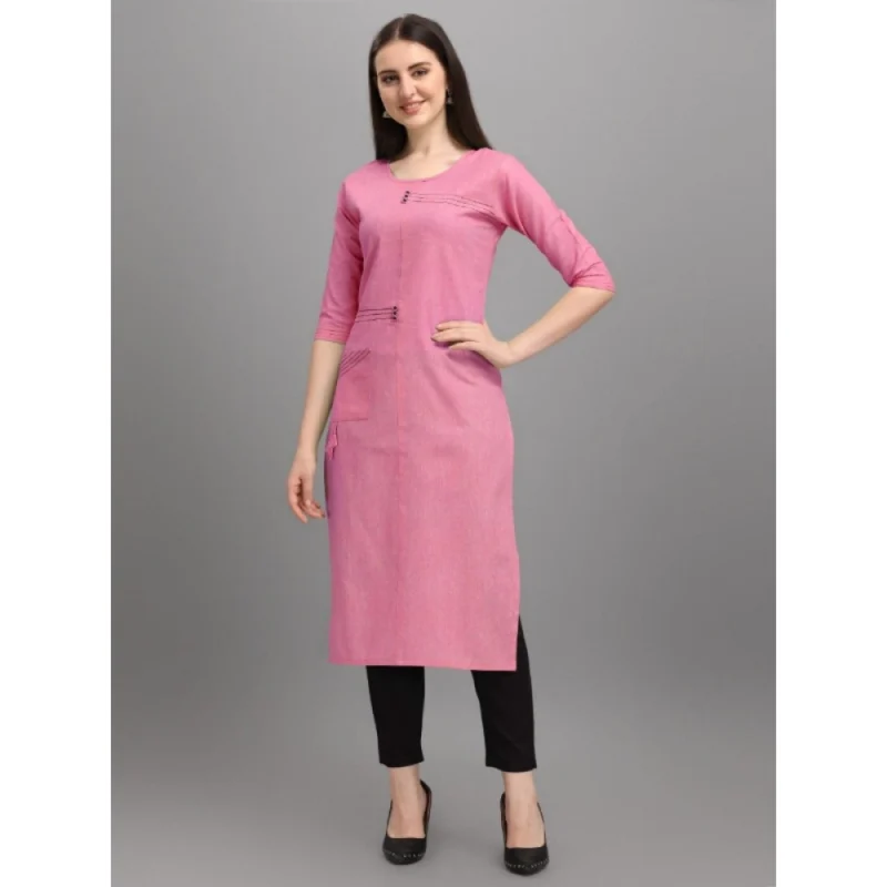 Generic Women's Cotton Straight Kurti (Pink) - Image 5