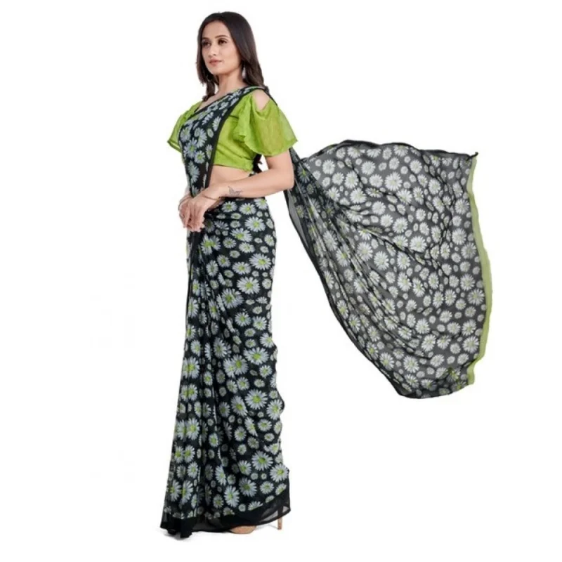 Generic Women's Georgette Saree With Blouse (Green, 5-6mtrs) - Image 4