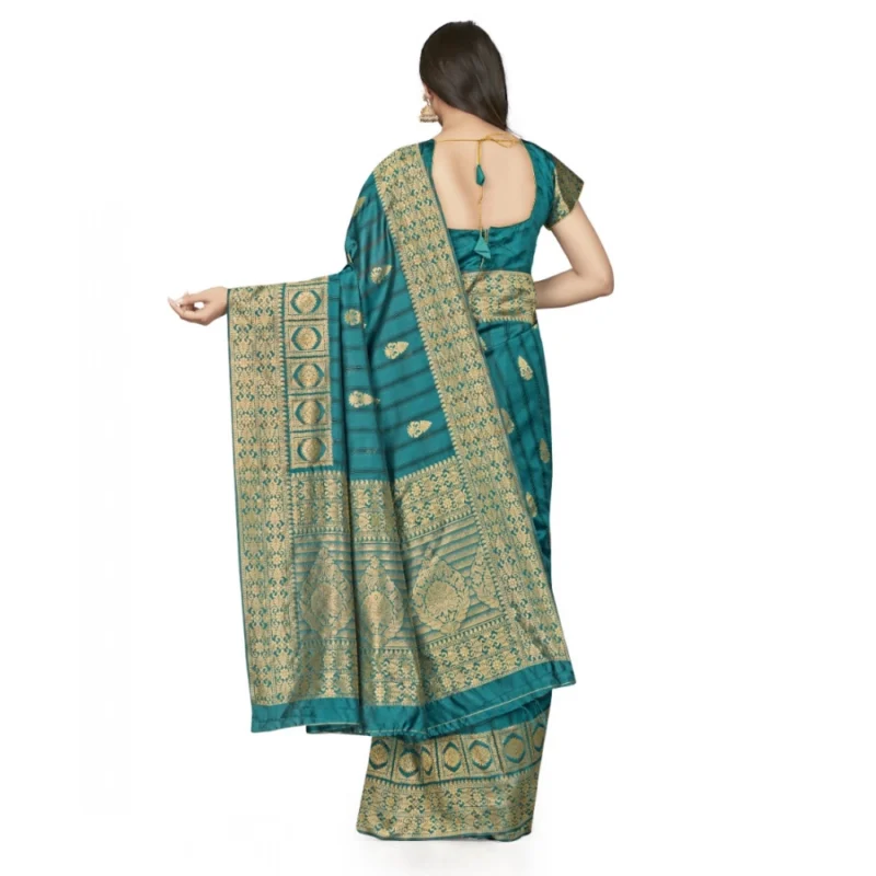 Generic Women's Banarasi Silk Saree With Blouse (Peach, 5-6Mtrs) - Image 3