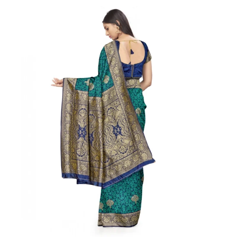 Generic Women's Banarasi Silk Saree With Blouse (Navy Blue, Rama, 5-6Mtrs) - Image 3