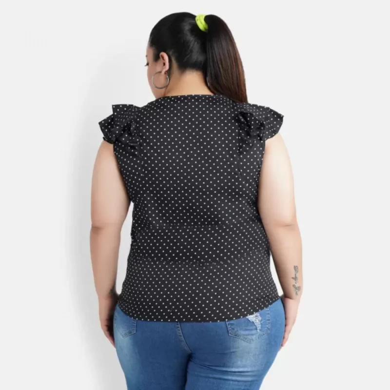 Generic Women's Casual Flutter Sleeve Polka Print Black Top (Color:Black, Material:Crepe) - Image 3