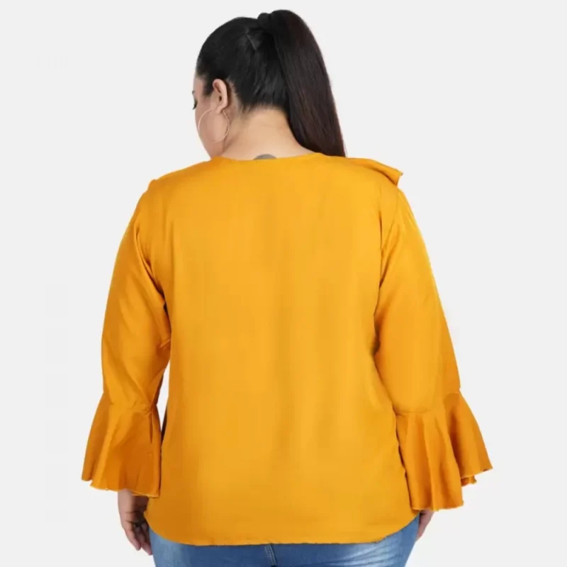 Generic Women's Casual Bell Sleeve Solid Yellow Top (Color:Yellow, Material:Georgette) - Image 3