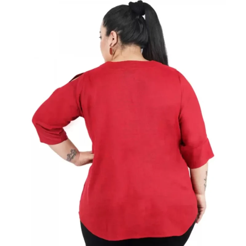 Generic Women's Casual Solid Maroon Top (Color:Maroon, Material:Cotton Linen Blend) - Image 3