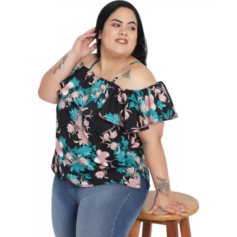 Generic Women's Casual Floral Print Black Top (Color:Black, Material:Polyester) - Image 5
