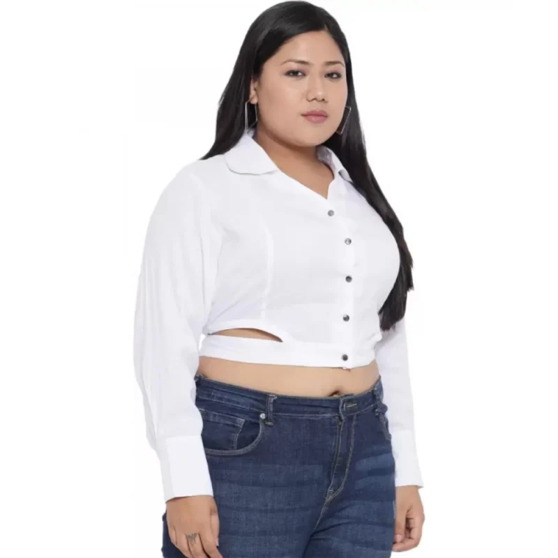 Generic Women's Casual Solid White Top (Color:White, Material:Cotton Linen Blend) - Image 6