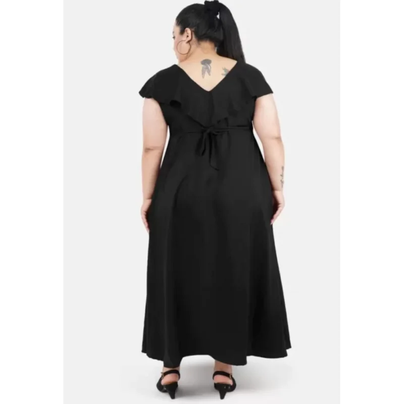 Generic Women's Fit And Flare Black Dress (Color:Black, Material:Polyester) - Image 5