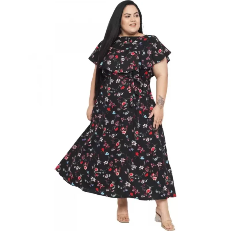 Generic Women's Fit And Flare Black Dress (Color:Black, Material:Polyester) - Image 2