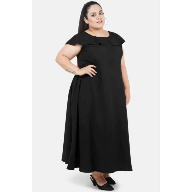 Generic Women's Fit And Flare Black Dress (Color:Black, Material:Polyester) - Image 6
