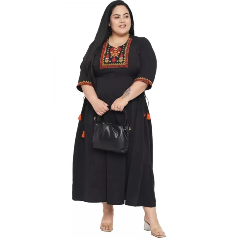 Generic Women's Fit And Flare Black Dress (Color:Black, Material:Polyester) - Image 2