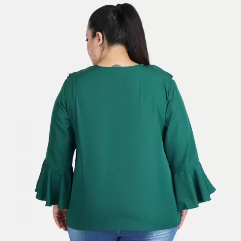 Generic Women's Casual Bell Sleeve Solid Green Top (Color:Green, Material:Georgette) - Image 3