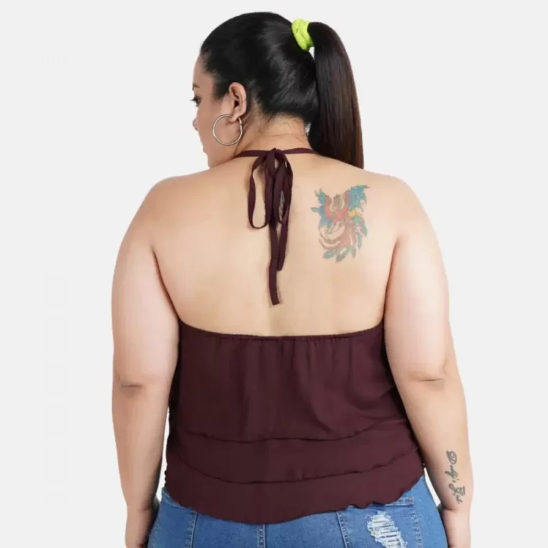 Generic Women's Casual Shoulder Strap Solid Maroon Top (Color:Maroon, Material:Poly Crepe) - Image 4