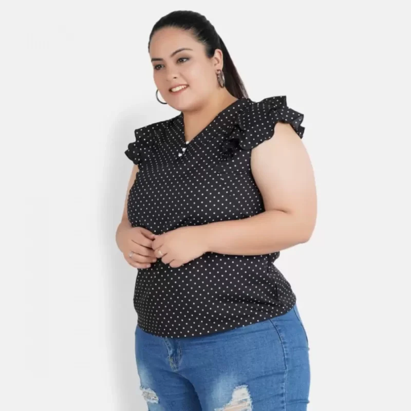 Generic Women's Casual Flutter Sleeve Polka Print Black Top (Color:Black, Material:Crepe) - Image 4