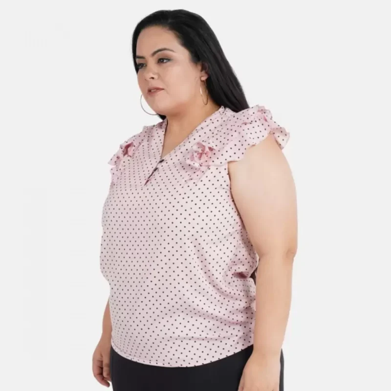 Generic Women's Casual Flared Sleeve Printed Pink Top (Color:Pink, Material:Crepe) - Image 4