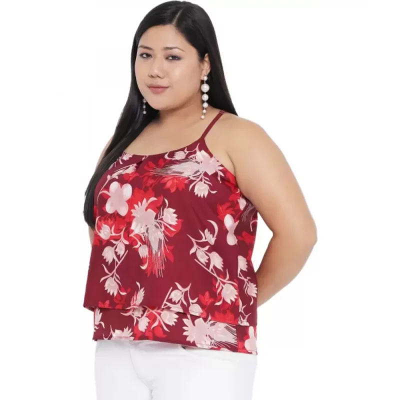 Generic Women's Casual Floral Print Red Top (Color:Red, Material:Polyester) - Image 4