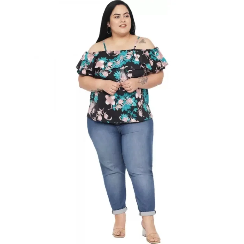 Generic Women's Casual Floral Print Black Top (Color:Black, Material:Polyester) - Image 2