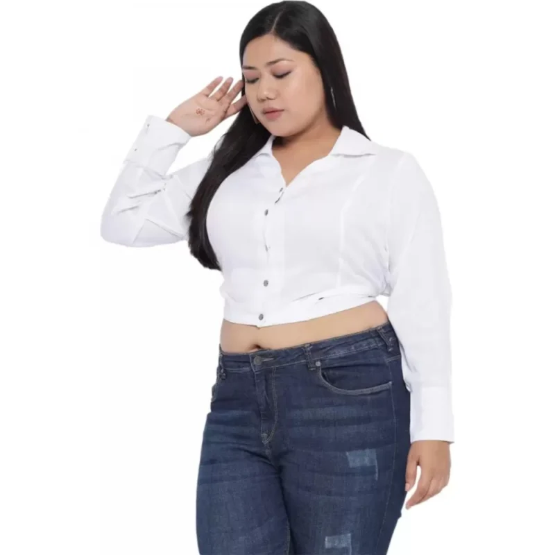 Generic Women's Casual Solid White Top (Color:White, Material:Cotton Linen Blend) - Image 5