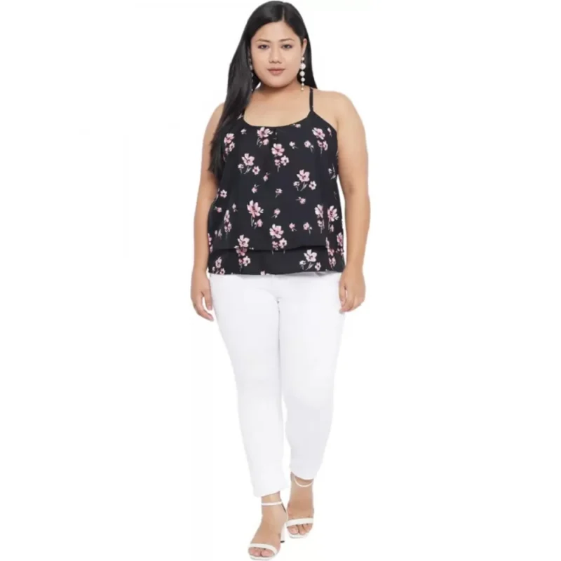 Generic Women's Casual Floral Print Black Top (Color:Black, Material:Polyester) - Image 2