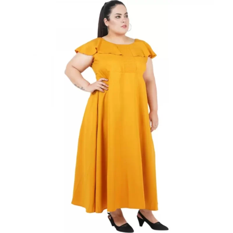 Generic Women's Fit And Flare Yellow Dress (Color:Yellow, Material:Polyester) - Image 6