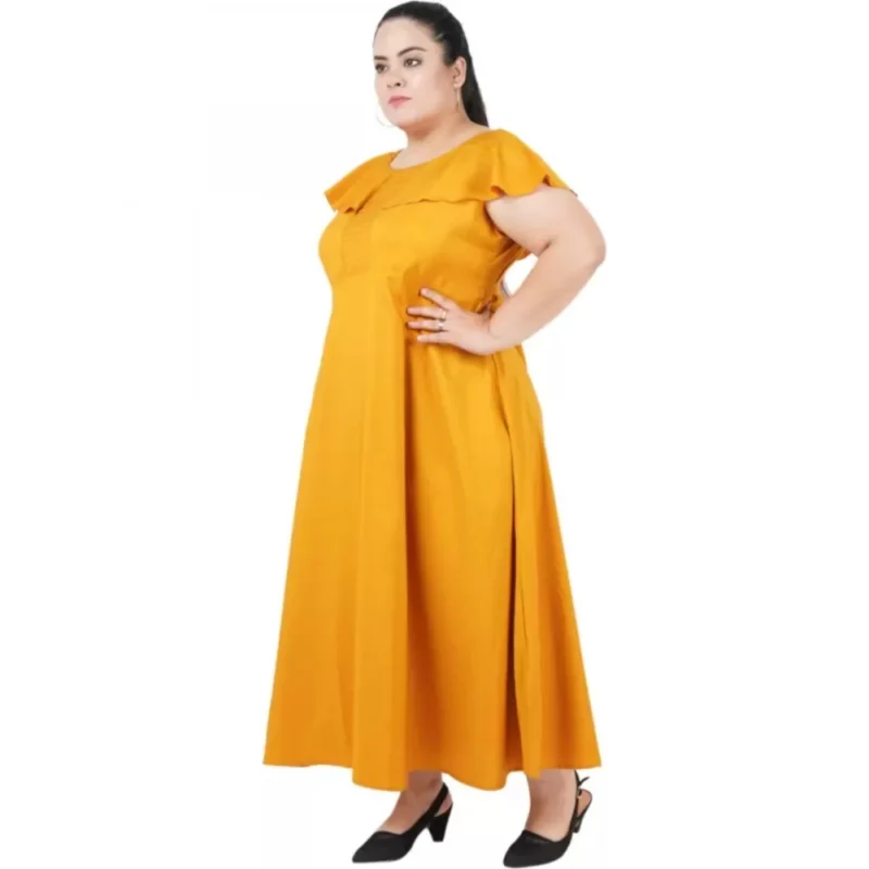 Generic Women's Fit And Flare Yellow Dress (Color:Yellow, Material:Polyester) - Image 3