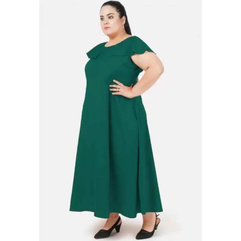 Generic Women's Fit And Flare Green Dress (Color:Green, Material:Polyester) - Image 3