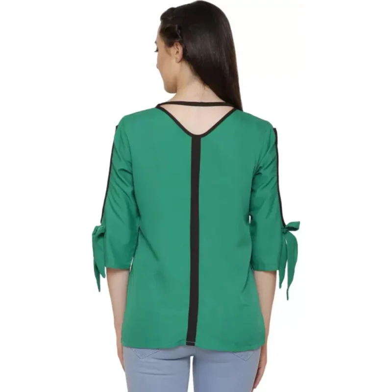 Generic Women's Casual Slit Sleeve Solid Green Top (Color:Green, Material:Poly Crepe) - Image 5