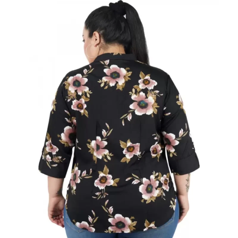 Generic Women's Casual Three Fourth Sleeve Printed Black Top (Color:Black, Material:Poly Crepe) - Image 4
