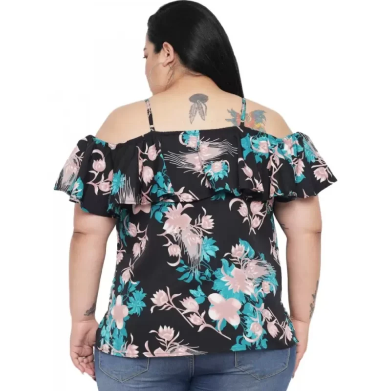 Generic Women's Casual Floral Print Black Top (Color:Black, Material:Polyester) - Image 3