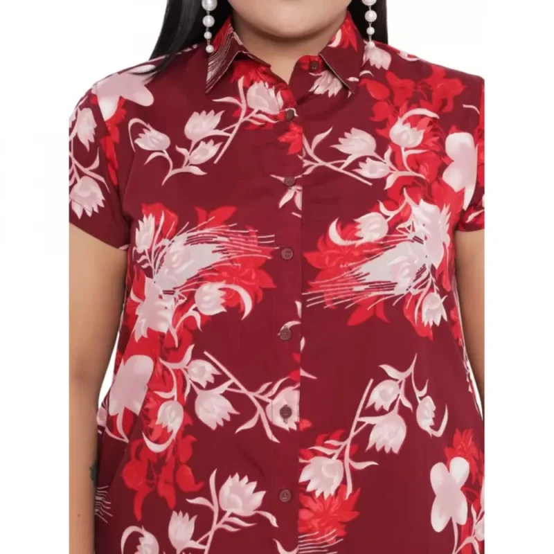 Generic Women's Shirt Maroon Dress (Color:Maroon, Material:Polyester) - Image 3