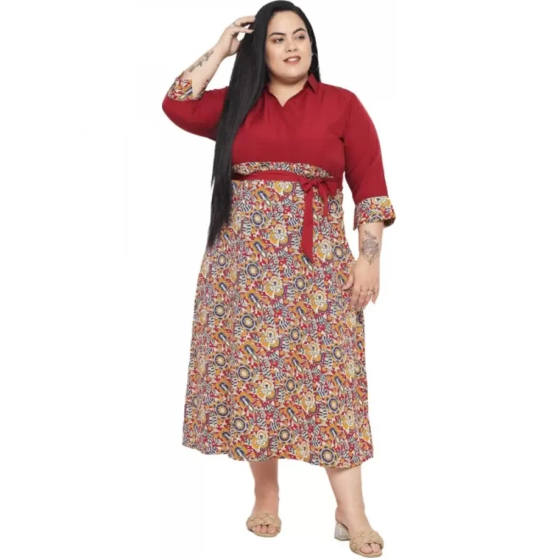 Generic Women's Fit And Flare Maroon Dress (Color:Maroon, Material:Polyester) - Image 6