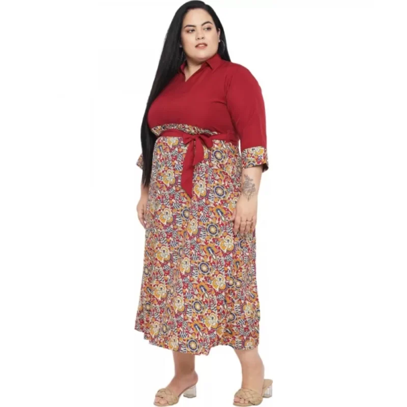 Generic Women's Fit And Flare Maroon Dress (Color:Maroon, Material:Polyester) - Image 3