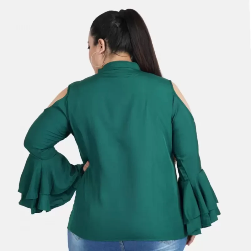 Generic Women's Casual Bell Sleeve Solid Green Top (Color:Green, Material:Crepe) - Image 4