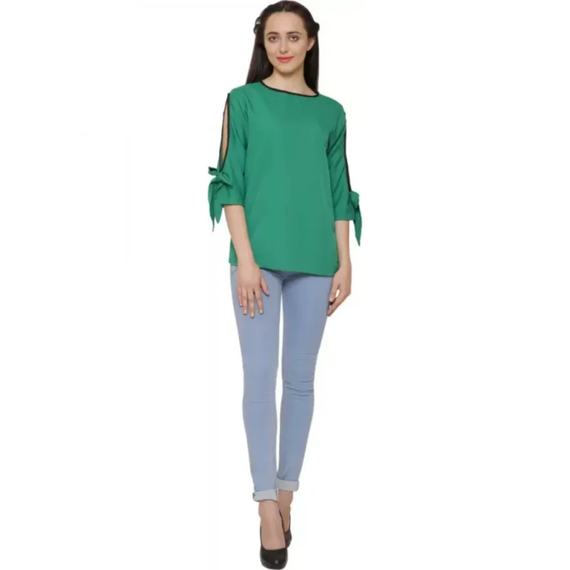 Generic Women's Casual Slit Sleeve Solid Green Top (Color:Green, Material:Poly Crepe) - Image 4