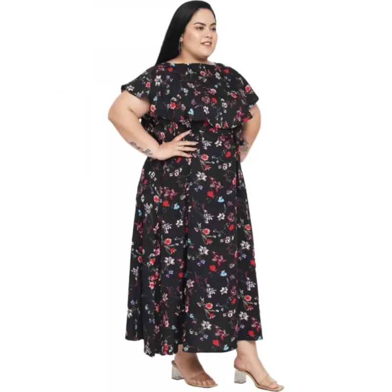 Generic Women's Fit And Flare Black Dress (Color:Black, Material:Polyester) - Image 6