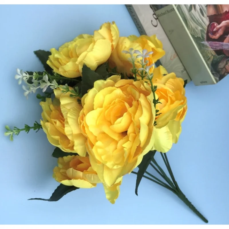 Generic Artificial Flowers Bunch Bouquet Of 7 Poppy Flowers For Home Decoration (Yellow, Material:Silk, Polyester) - Image 3