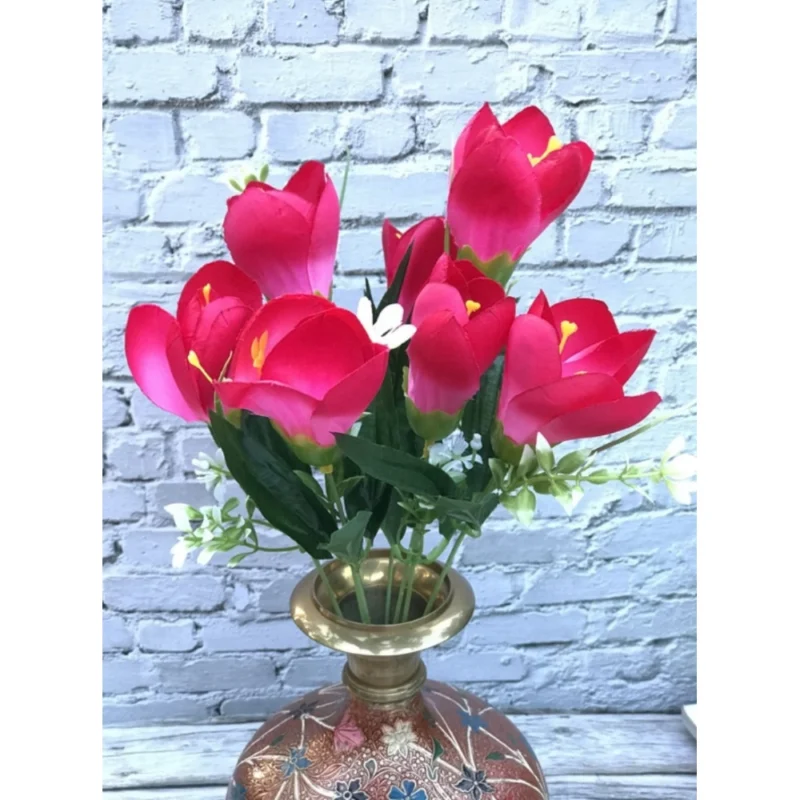 Generic Artificial Flowers Bunch Bouquet Of Daffodil Tulip Flowers For Home Decoration (Dark Pink, Material:Silk, Polyester) - Image 2