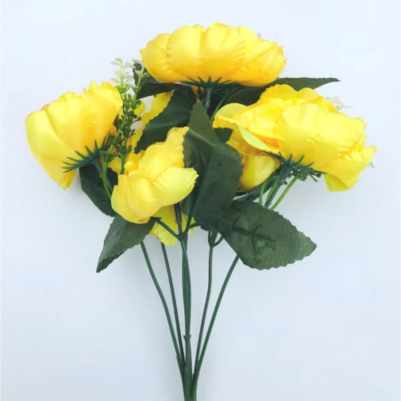 Generic Artificial Flowers Bunch Bouquet Of 7 Poppy Flowers For Home Decoration (Yellow, Material:Silk, Polyester) - Image 4