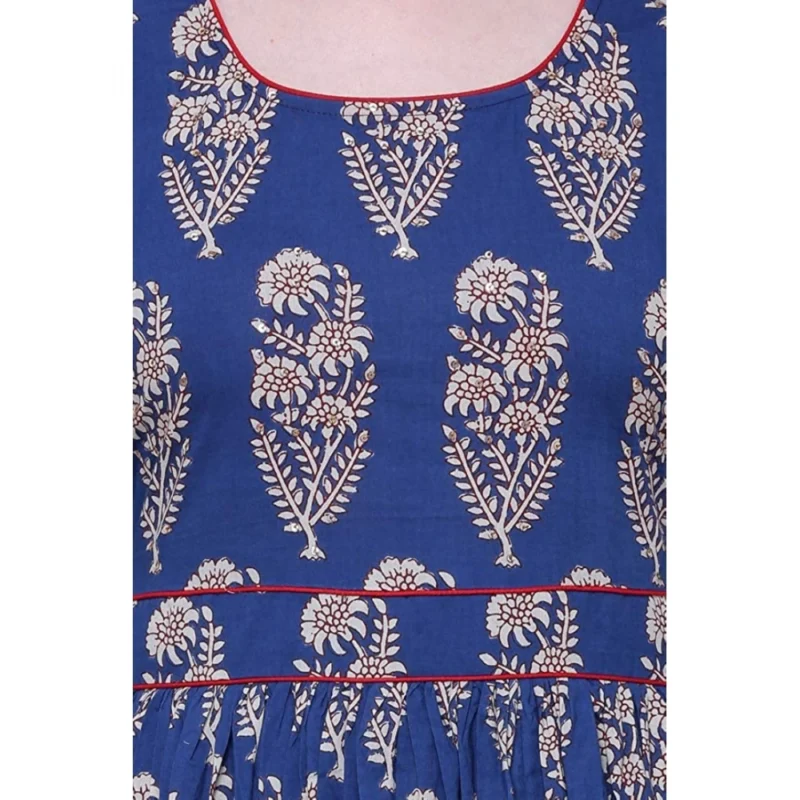 Generic Women's Cotton Printed Anarkali Kurti (Blue, Cotton) - Image 2