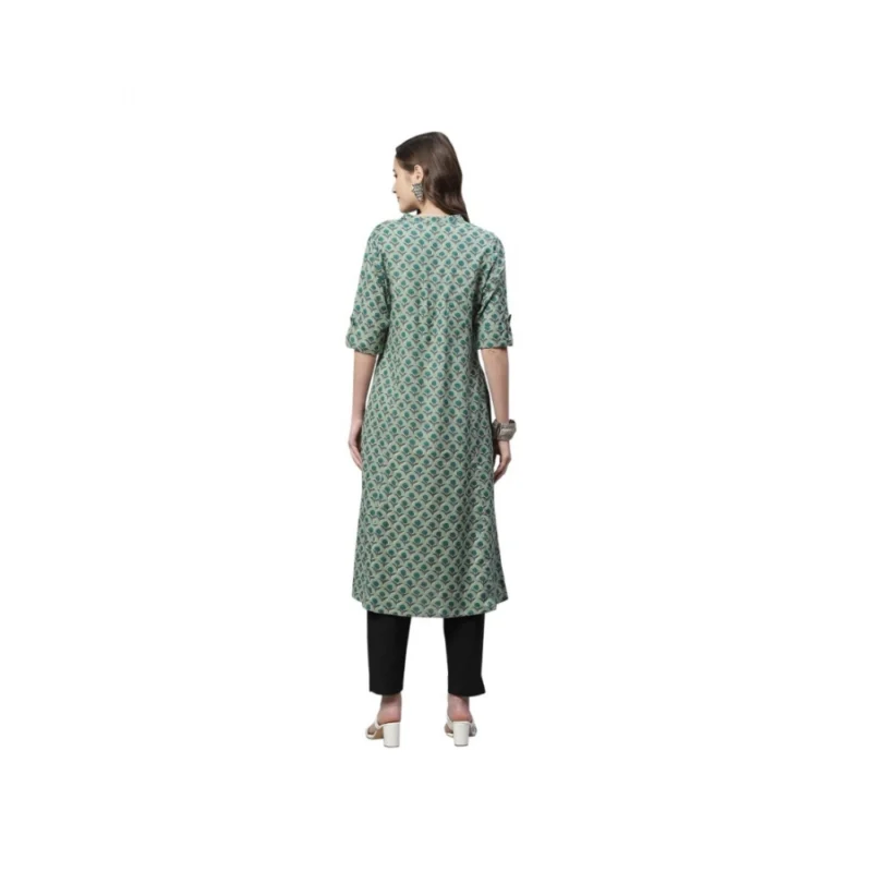 Generic Women's Cotton Printed Flex Kurti (Green, Cotton) - Image 2