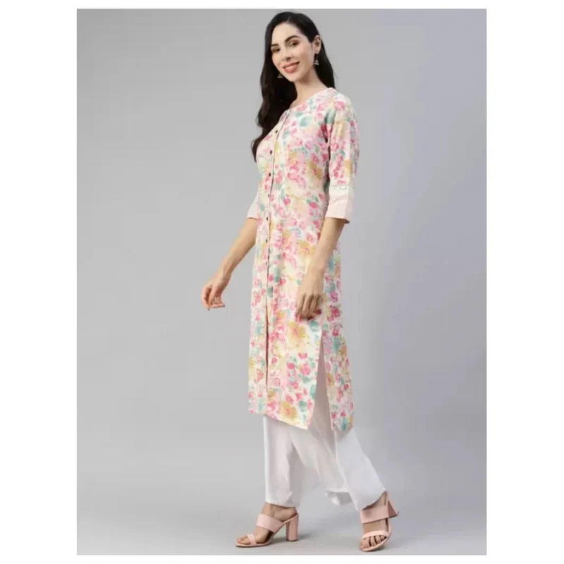 Generic Women's Cotton Printed  Straight Kurti (Multicolor, Cotton) - Image 2