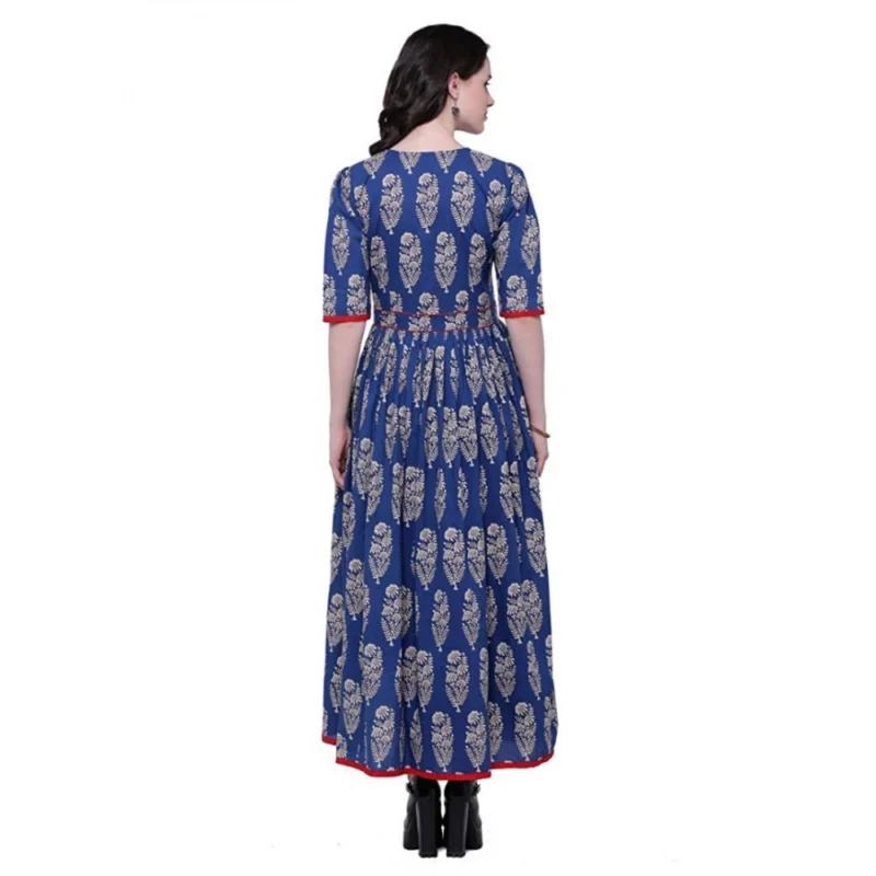 Generic Women's Cotton Printed Anarkali Kurti (Blue, Cotton) - Image 3