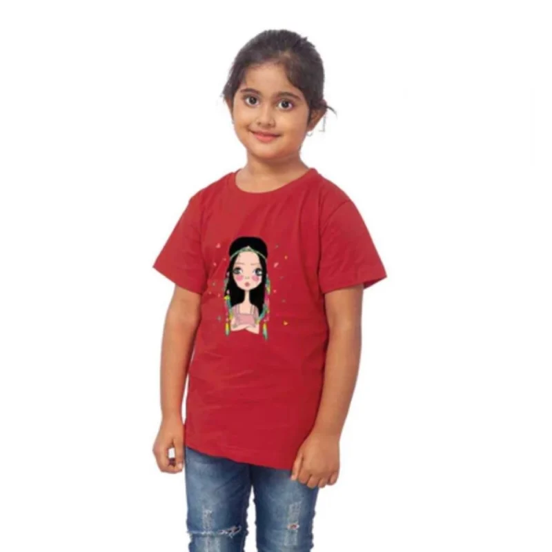 Generic Girls Cotton Tribal Half Sleeve TShirt (Maroon) - Image 4