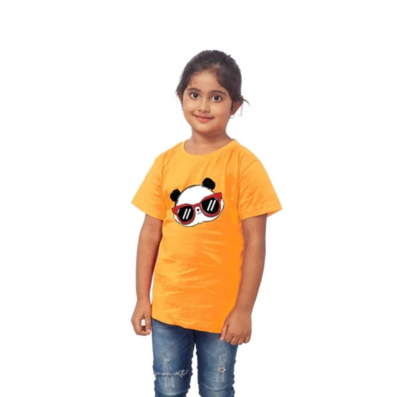 Generic Girls Cotton Panda Glass Half Sleeve TShirt (Mustard) - Image 4